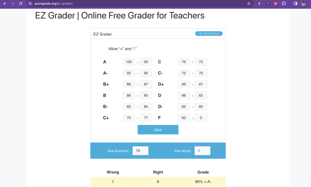 EZ Grader Chart